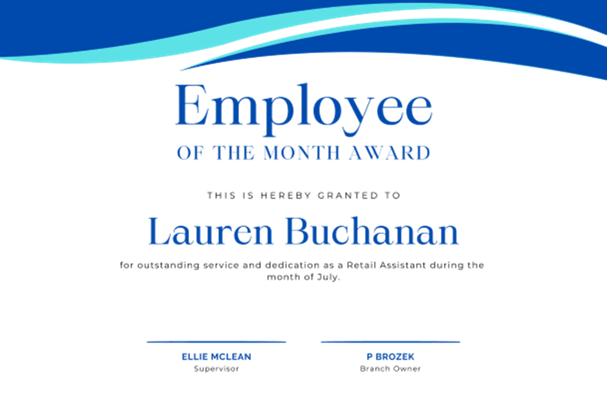 Blue And Minimal Employee Of The Month Award Certificate